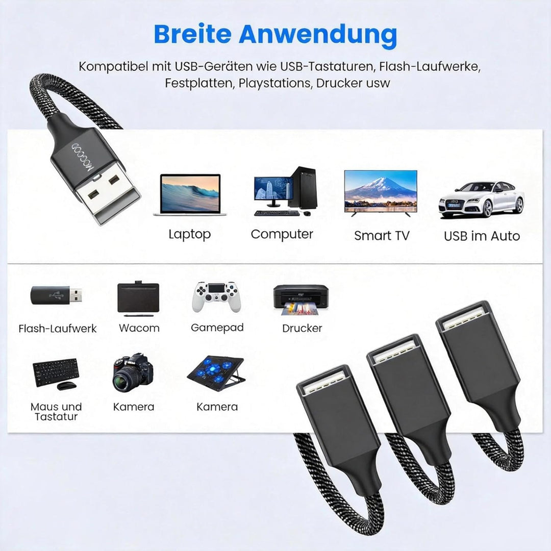 MOGOOD USB Splitter 1 zu 3 USB 2.0 Splitter Ladekabel Netzkabel Verl ngerung Hub Adapter für MacBook