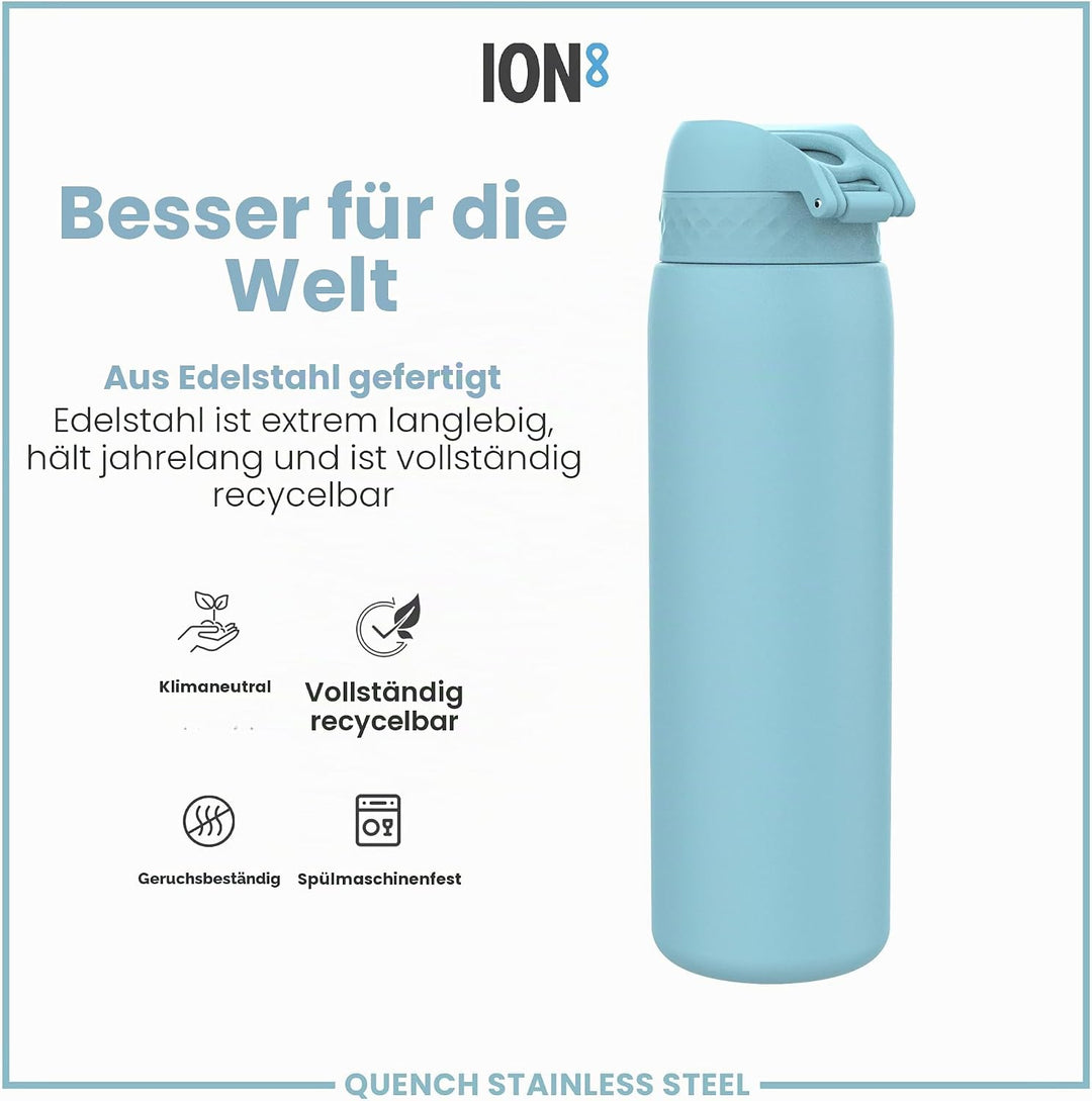 Ion8 1 Liter Edelstahl Trinkflasche, Auslaufsicher, Einhandöffnung, Sichere Verriegelung, Spülmaschi