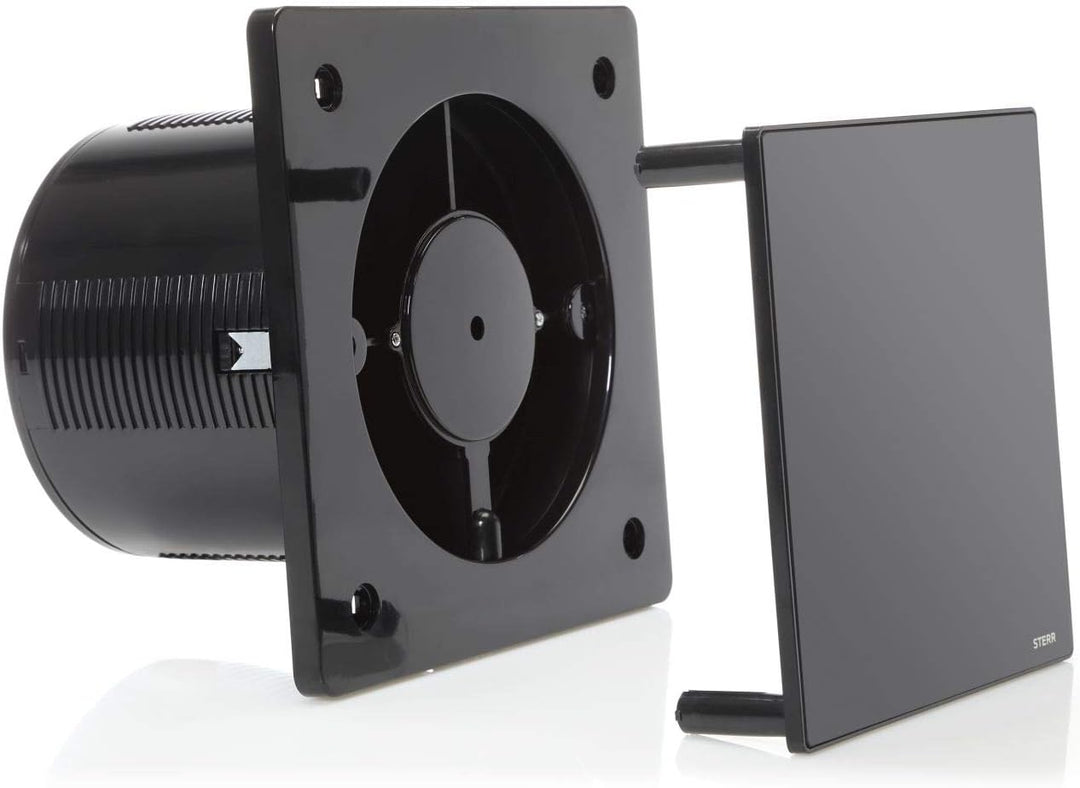 STERR Schwarzer Badlüfter 150 mm mit HYGROSTAT - Badezimmerventilator - Glasfront - Modernes Aussehe