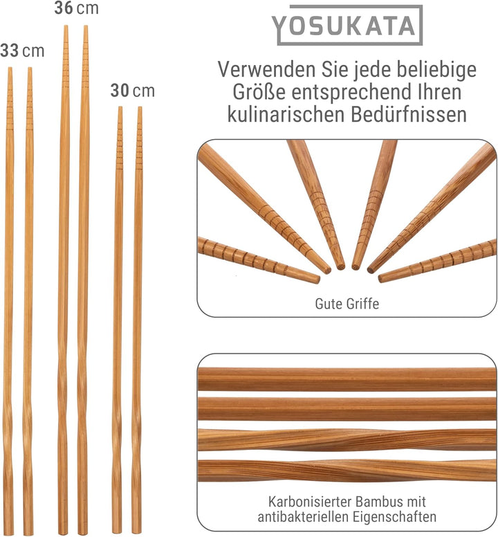 YOSUKATA Wok-Utensilien-Set – blauer Karbonstahl, 43,2 cm, Wok-Spatel, Wok-Schöpflöffel, 3 Paar Esss