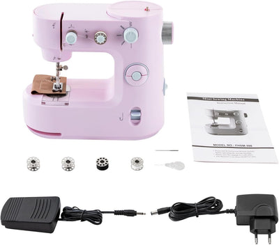 SABUIDDS Nähmaschine Rosa für Anfänger und Kinder, mit Hand- und Fusspedal, 5 Nähprogramme für Häuse