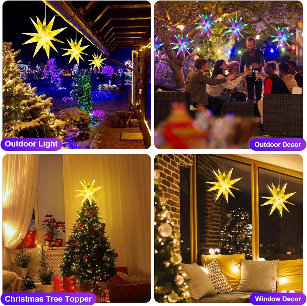 3D LED Leuchtstern Garten, Weiss LED inkl. Warm & Colorful LED Beleuchtung with Remote Control Star