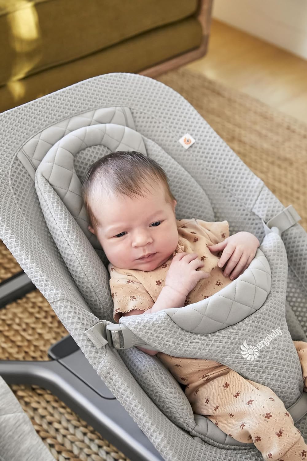 Ergobaby 3-in-1 Evolve Bouncer Mesh, Ergonomische Babywippe für Neugeborene ab Geburt bis zum Kleink