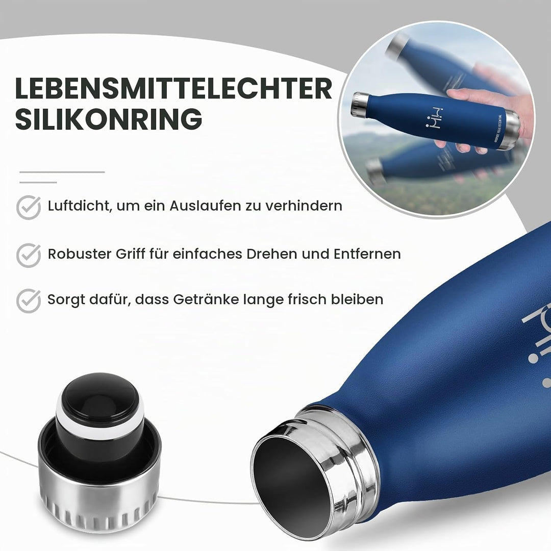 HoneyHolly Trinkflasche Edelstahl, Trinkflaschen Kinder, 500ML BPA-frei, Thermosflasche, Wasserflasc