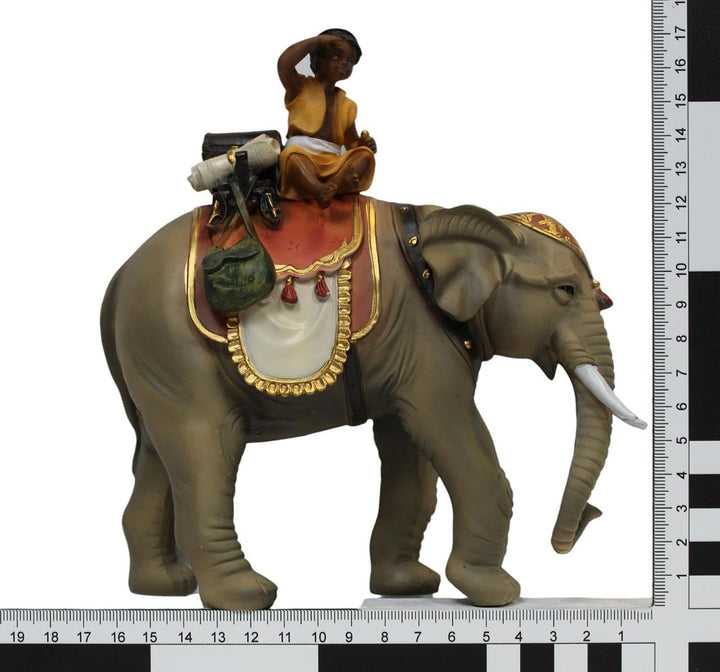 ZICOM Krippenfigur Miniaturfigur Miniatur Elefant mit Mohr Höhe 18,2cm handbemalt Polyresin, Modellb