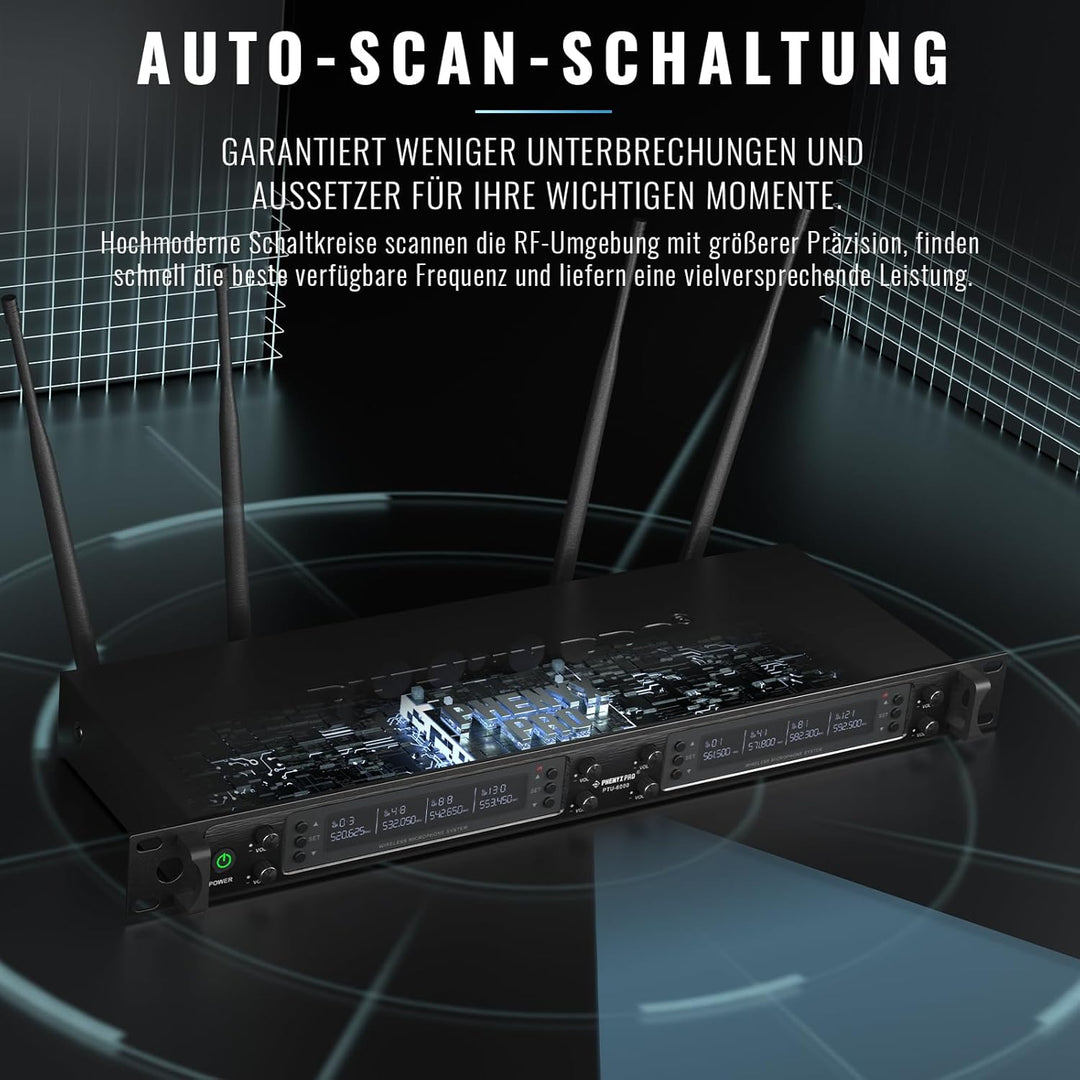 Phenyx Pro 8-Kanal Wireless Mikrofon System mit 8 Handheld Mikrofonen, Funkmikrofon Set mit automati