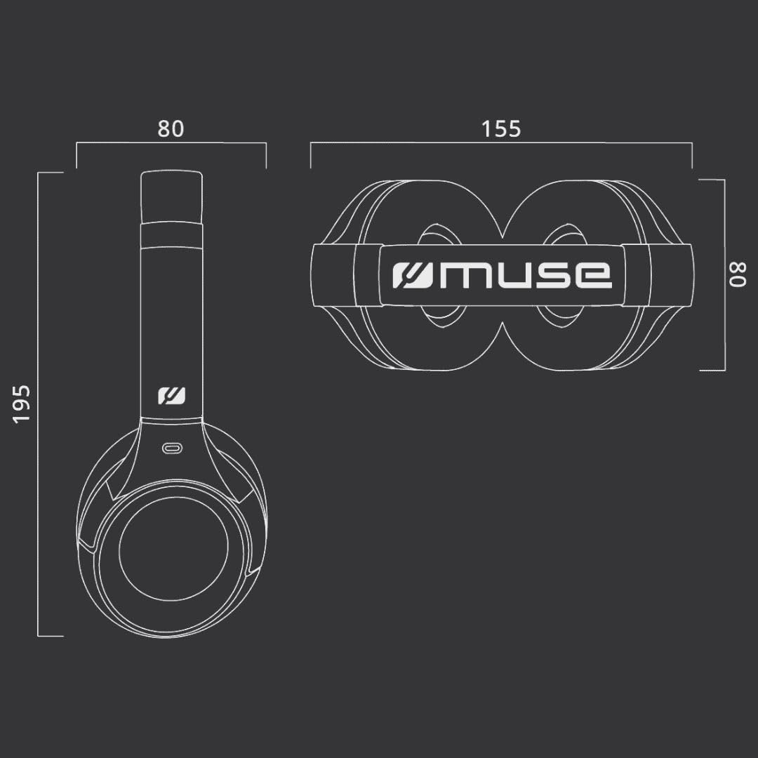 MUSE M-295 ANC Bluetooth-Stereo-Headset mit ANC-Canceller, Over-Ear, doppeltes integriertes Mikrofon