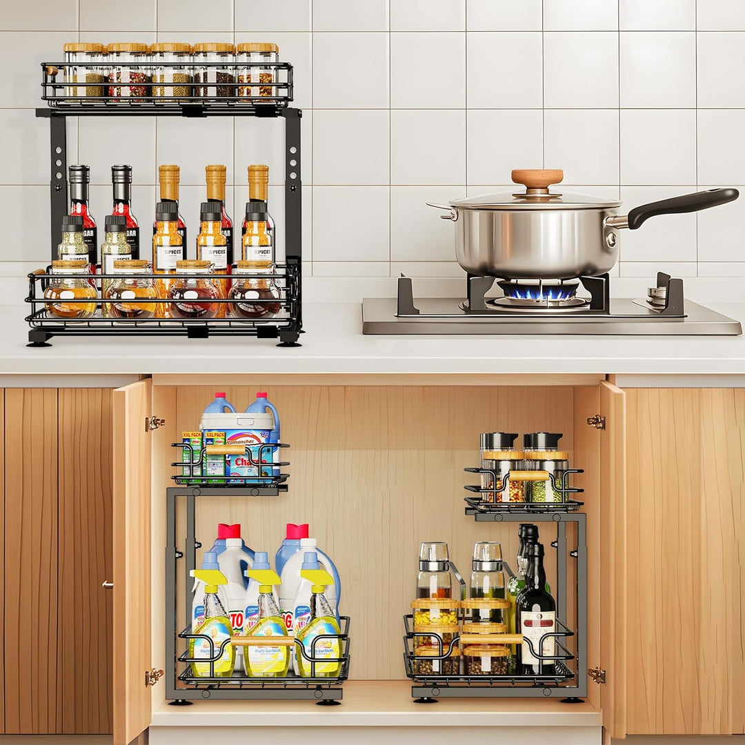 JYPS Spülschrank Organizer, 2 Etagen Metall Unter Waschbecken Regal Organizer, Höhenverstellbar Ausz