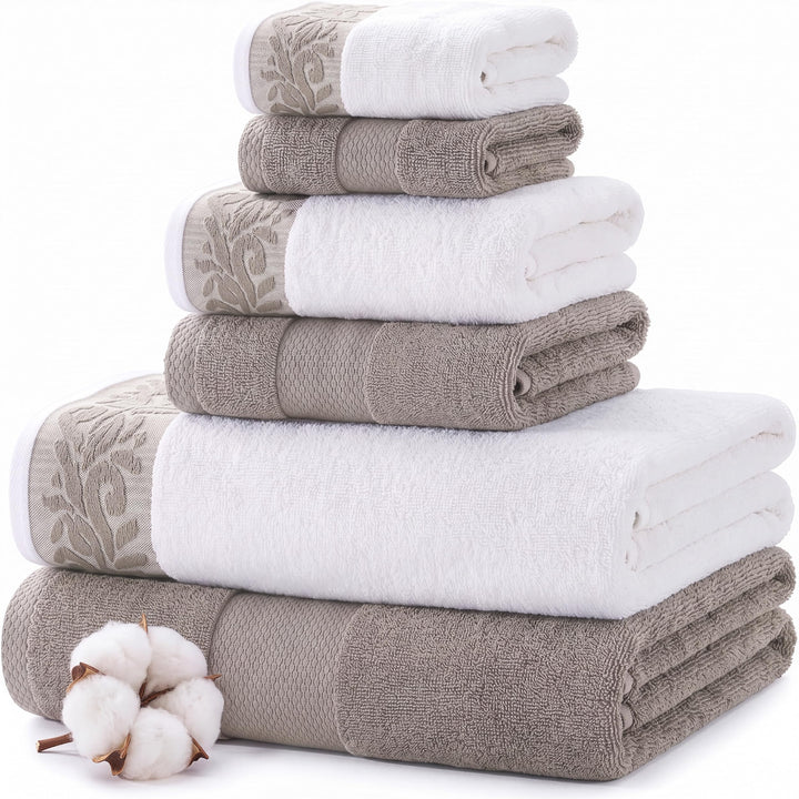 Modern Threads 600 g/m² Handtuch-Set mit Filgree Jacquard Bordüre Taupe Standard Taupe, Standard Tau