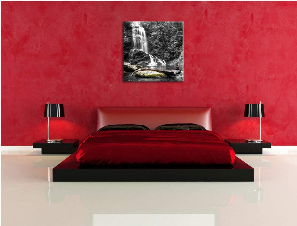 Pixxprint schöner Wasserfall mit Steinturm als Leinwandbild Quadratisch/Grösse: 70x70 / Wandbild/Kun