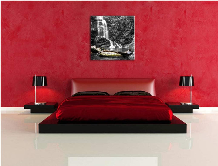 Pixxprint schöner Wasserfall mit Steinturm als Leinwandbild Quadratisch/Grösse: 70x70 / Wandbild/Kun