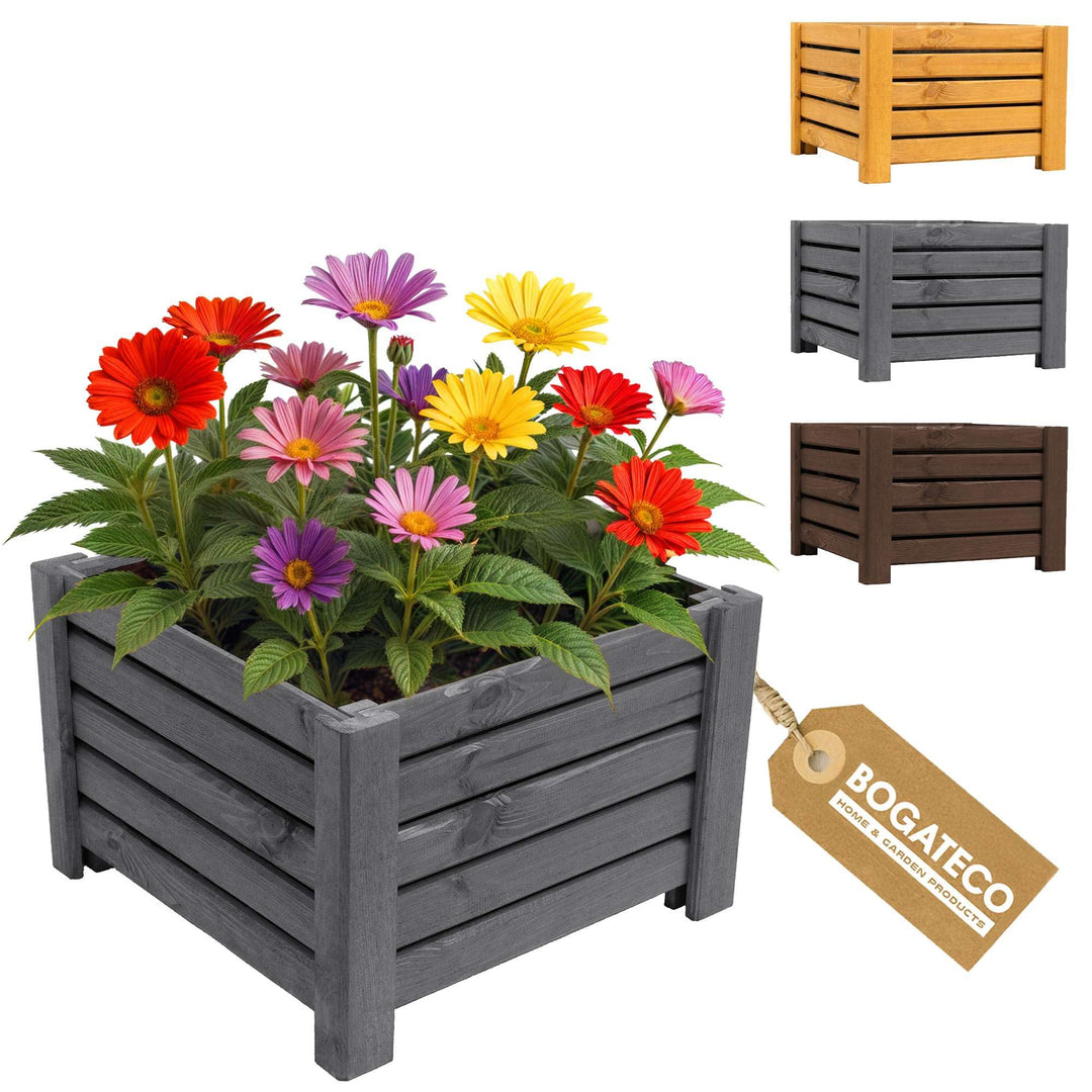 BOGATECO Pflanzkasten Pflanzkübel aus Holz | 30 x 38 cm | Anthrazit | Blumen-Topf Perfekt für Garten