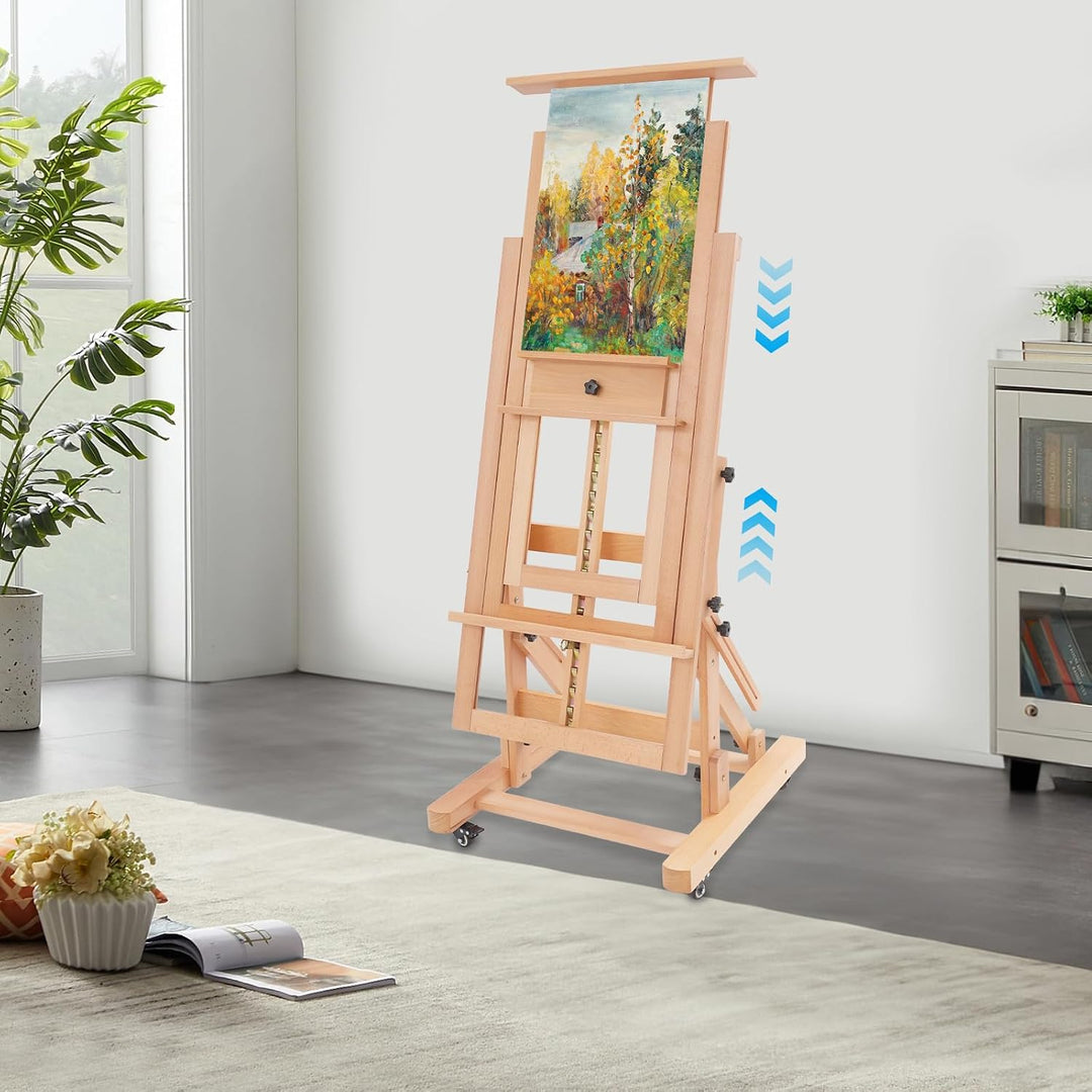 Staffelei Holz Einstellbar 140-300cm Staffeleien Gross mit Rädern, waagerecht und senkrecht malen, f