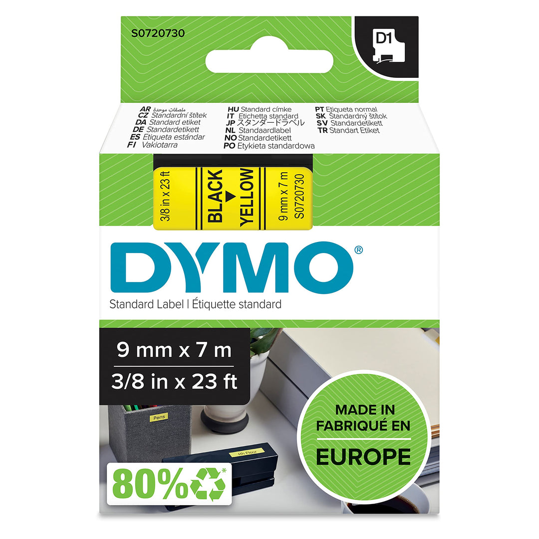 DYMO D1-Etikettenband Authentisch | schwarz auf gelb | 9 mm x 7 m | selbstklebendes Schriftband | fü
