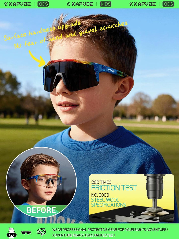 KAPVOE Photochromatische Selbsttönend Fahrradbrille TR90 Rahmen für Herren Damen Jungen Mädchen Klar
