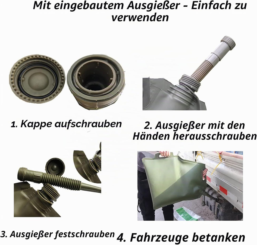 BUENATIENDA Superleicht Benzinkanister 20L Faltbar mit eingebautem Ausgiesser Geprüft, 20 Liter Kani