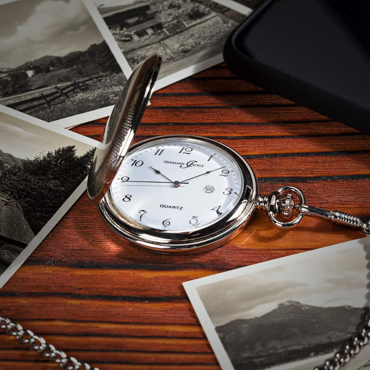 Hermann Jäckle Tübingen Elegante Taschenuhr mit hochwertigem Quarzwerk &amp; Datumsanzeige I Qualitätsha