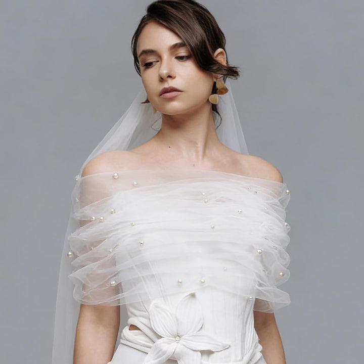 WEBEEDY 2 Stile 98cm Weisse Tüll Brautschals Umhänge Für Hochzeiten Perlen Hochzeitsumhänge Abnehmba