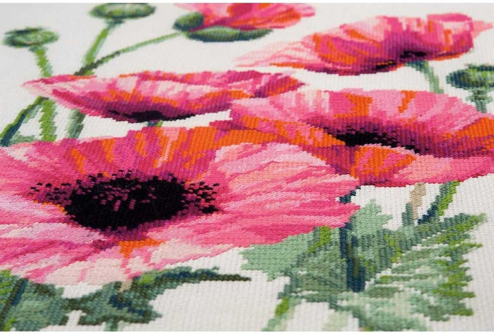 Riolis 1775 Kreuzstichpackung rosa Mohnblumen, Zählmuster Kreuzstich-Set, Baumwolle, mehrfarbig, 253