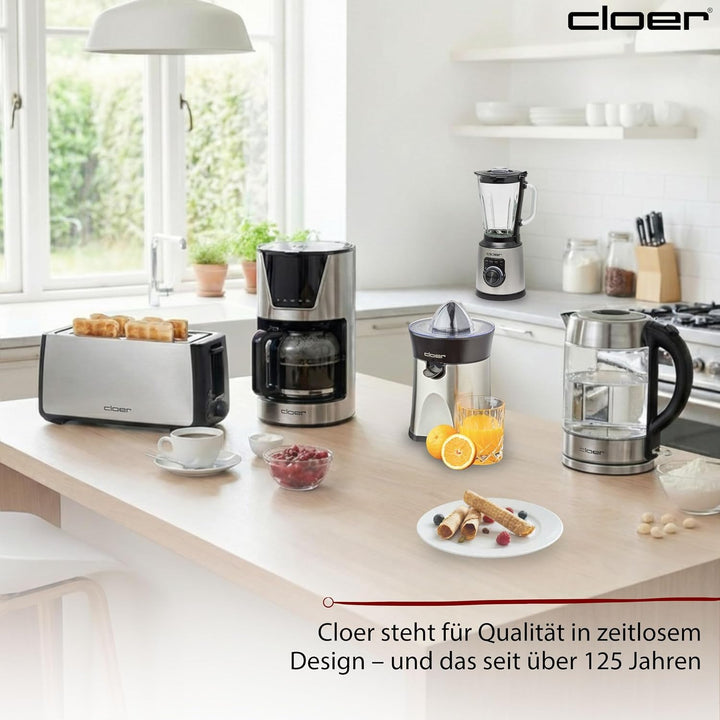 Cloer 6815 Zitruspresse und Orangenpresse, 2-in-1 Saftpresse, elektrisch, kleiner und grosser Pressk