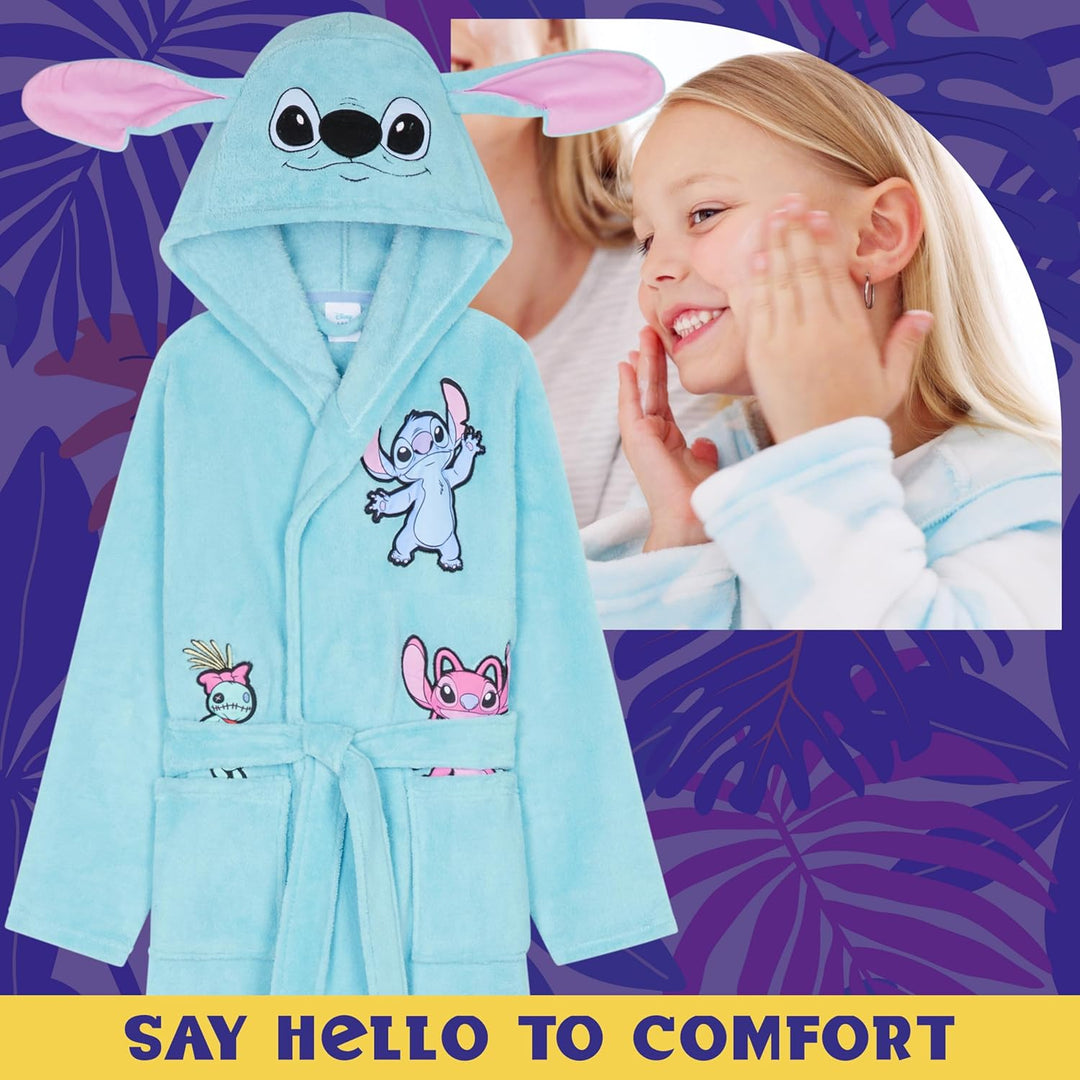 Disney Stitch Bademantel Kinder Mädchen, Morgenmantel mit Kapuze & Taschen - Geschenke für Mädchen &