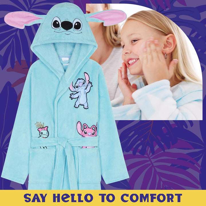 Disney Stitch Bademantel Kinder Mädchen, Morgenmantel mit Kapuze & Taschen - Geschenke für Mädchen &