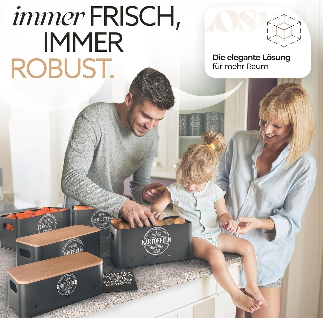 IDEALTASTIC® Premium Kartoffel Aufbewahrungsbox [3 Stück] I Vielseitiges Kartoffeltopf Set mit 360°
