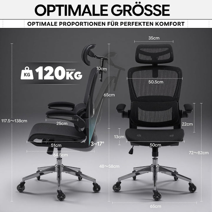 Schreibtischstuhl Ergonomischer Bürostuhl mit 150kg Tragkraft, verstellbaren Armlehnen, dynamischer