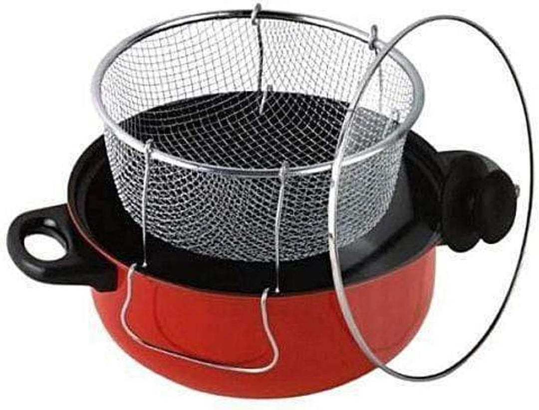 FRYER TOPF FISCH POMMES FRITES HUHN KRAPFEN SIEB FRITEUSE + KORB, Frittiertopf aus mit Glasdeckel In