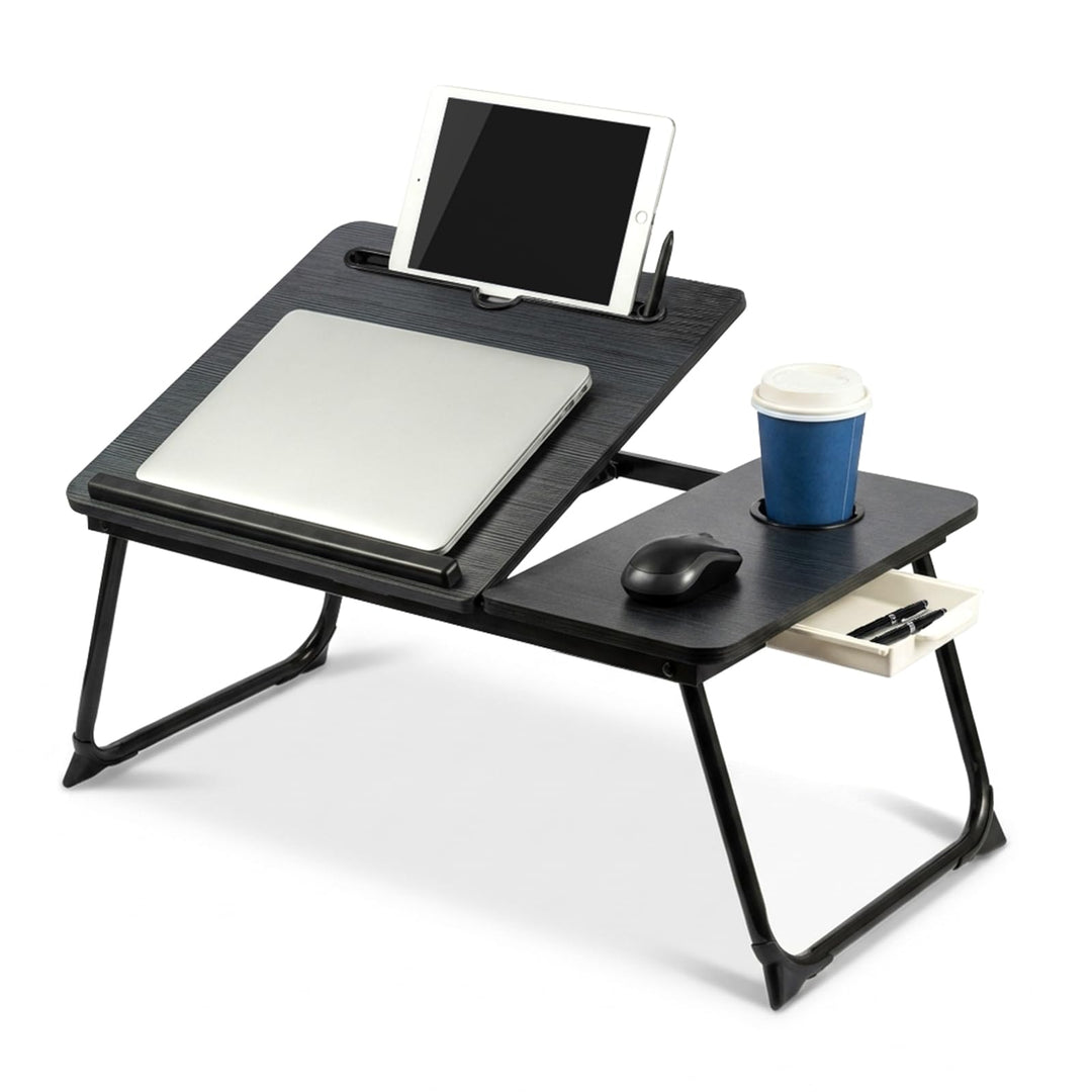 Faltbarer Laptoptisch, höhenverstellbarer Laptop-Tisch mit Getränkehalter & Lesepult, tragbarer Bett