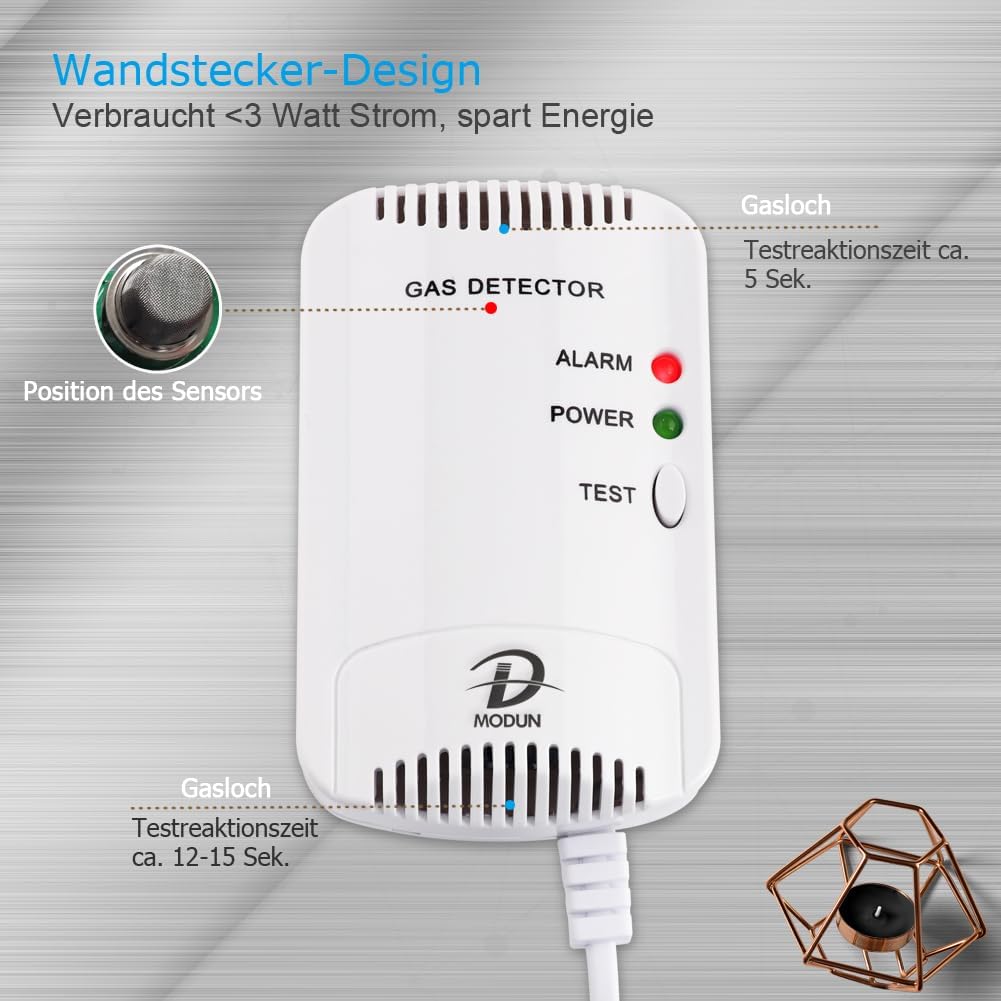Gasmelder, LPG/Erdgas/Kohlengas Monitor, Methan Propan Butangas Alarm für brennbares Gas, Blitzlicht