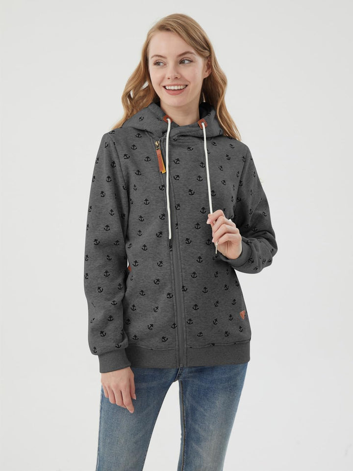 Newbestyle Jacke Damen Sweatjacke Vicky Zip Hoodie Dunkelgrau Gedruckt L, Dunkelgrau Gedruckt L