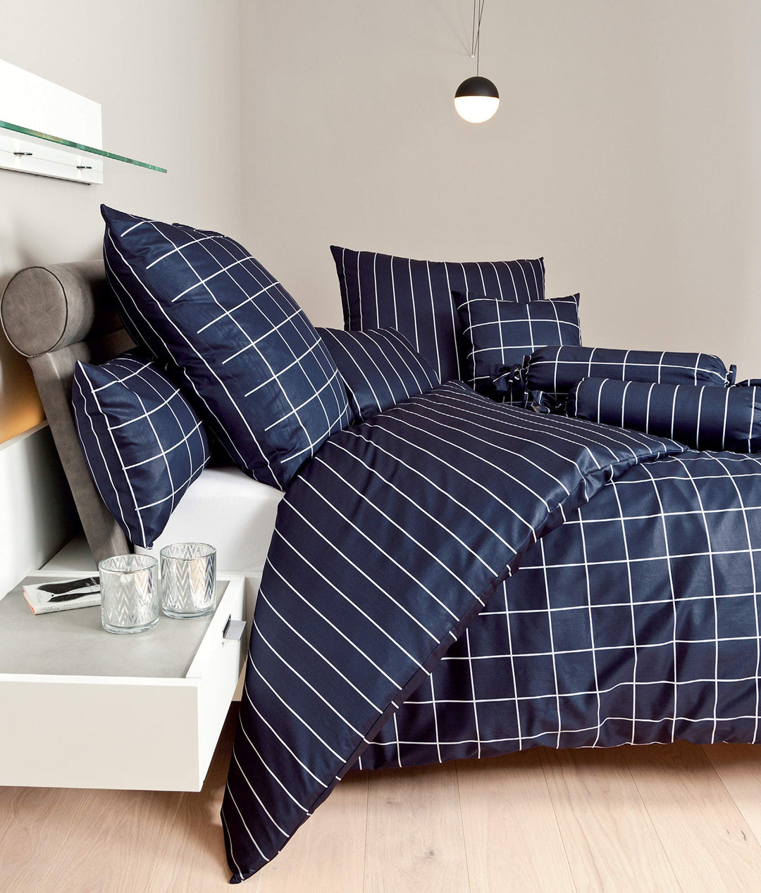 Janine Mako Satin Bettwäsche modernclassic 155 x 220 cm nachtschattenblau Fb. 12 155 cm x 220 cm Nac