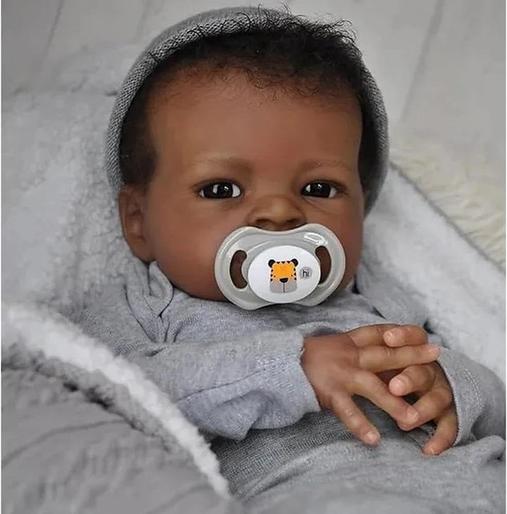 Zero pam Reborn Baby Puppe Schwarze, 50CM Reborn Baby Vollsilikon Lebensecht Jungen, Realistische Ba