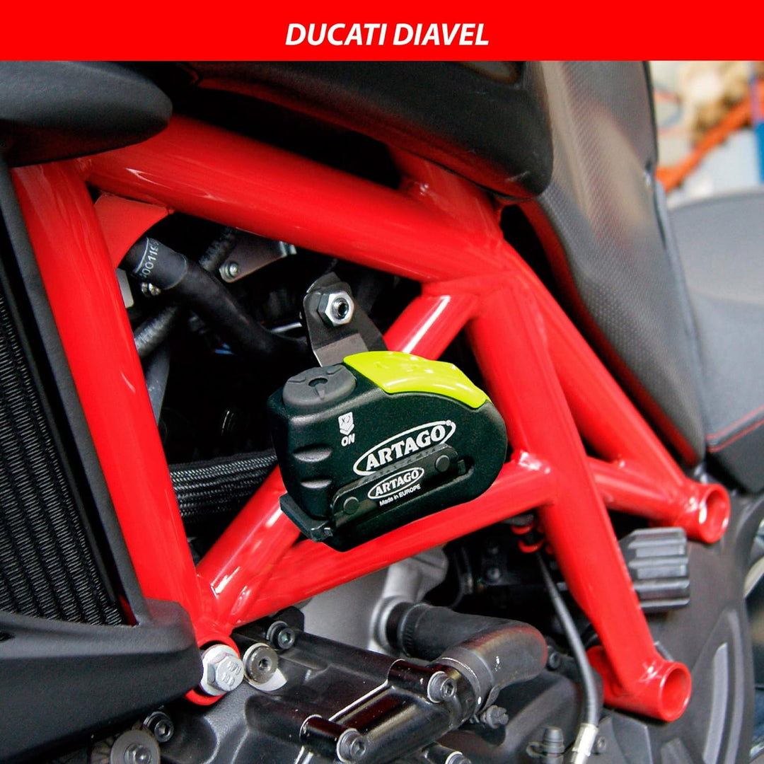 ARTAGO 30X5 Pack Bremsscheibenschloss mit Alarm 120db Hohe Sicherheit + Halterung für Ducati Monster