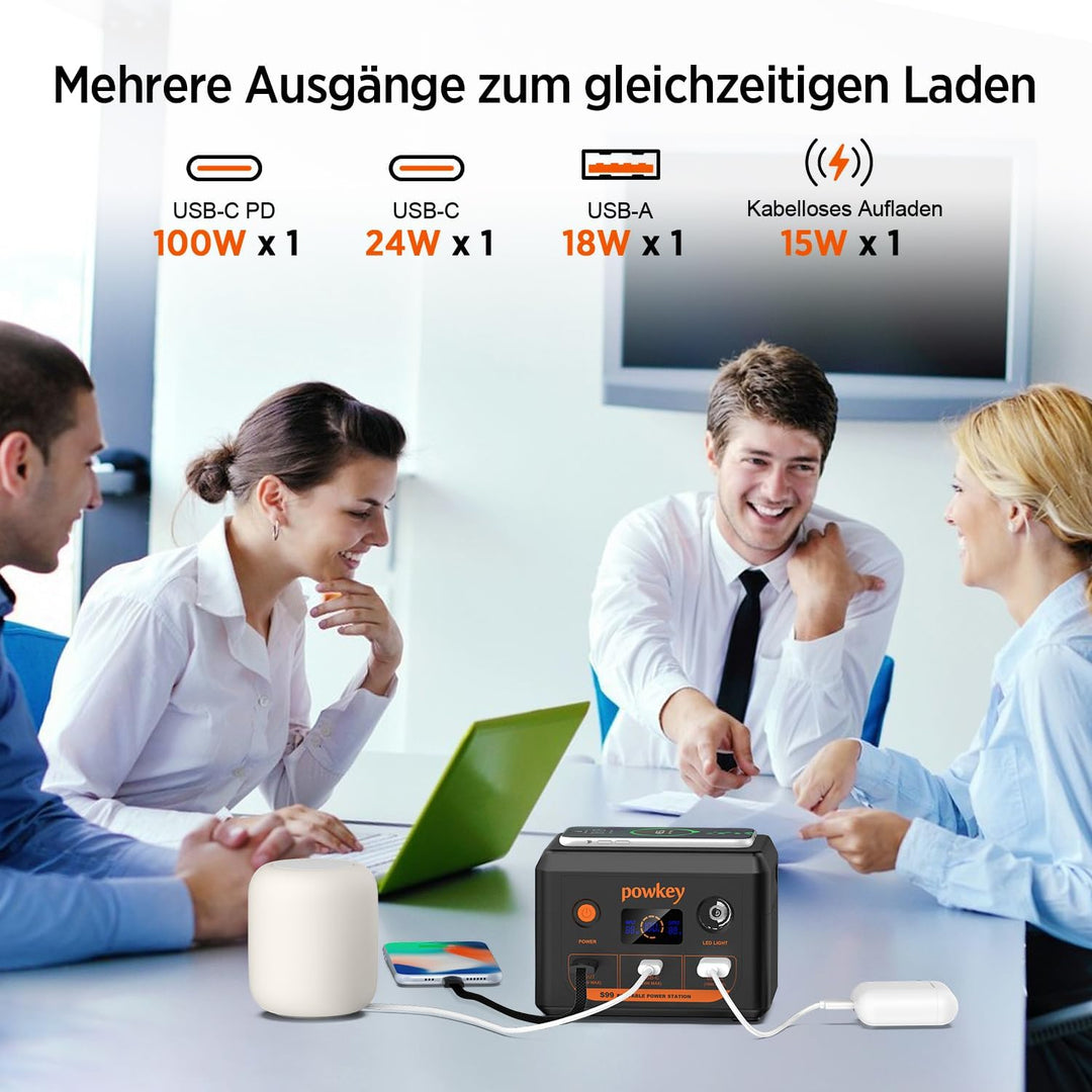 POWKEY Tragbare Powerstation, 30000mAh Laptop Powerbank 96Wh LiFePO4 Akku, Solar Power Station mit 1