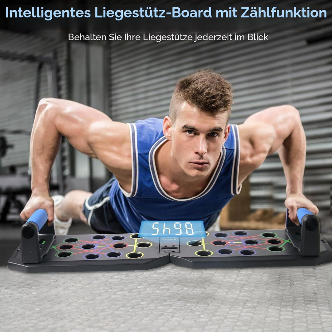 Push-Up Liegestütz-Brett,Liegestütze mit Griff mit Zähl-Timer,Faltbares Multifunktions Fitness-Board