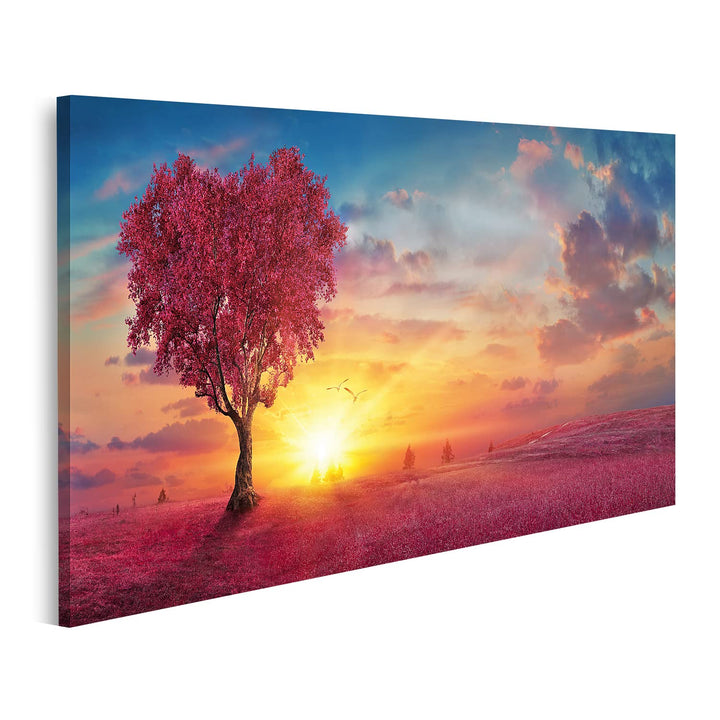 islandburner Bild auf Leinwand Herz Baum Liebe Natur Rot Landschaft Sonnenuntergang Bilder Wandbilde