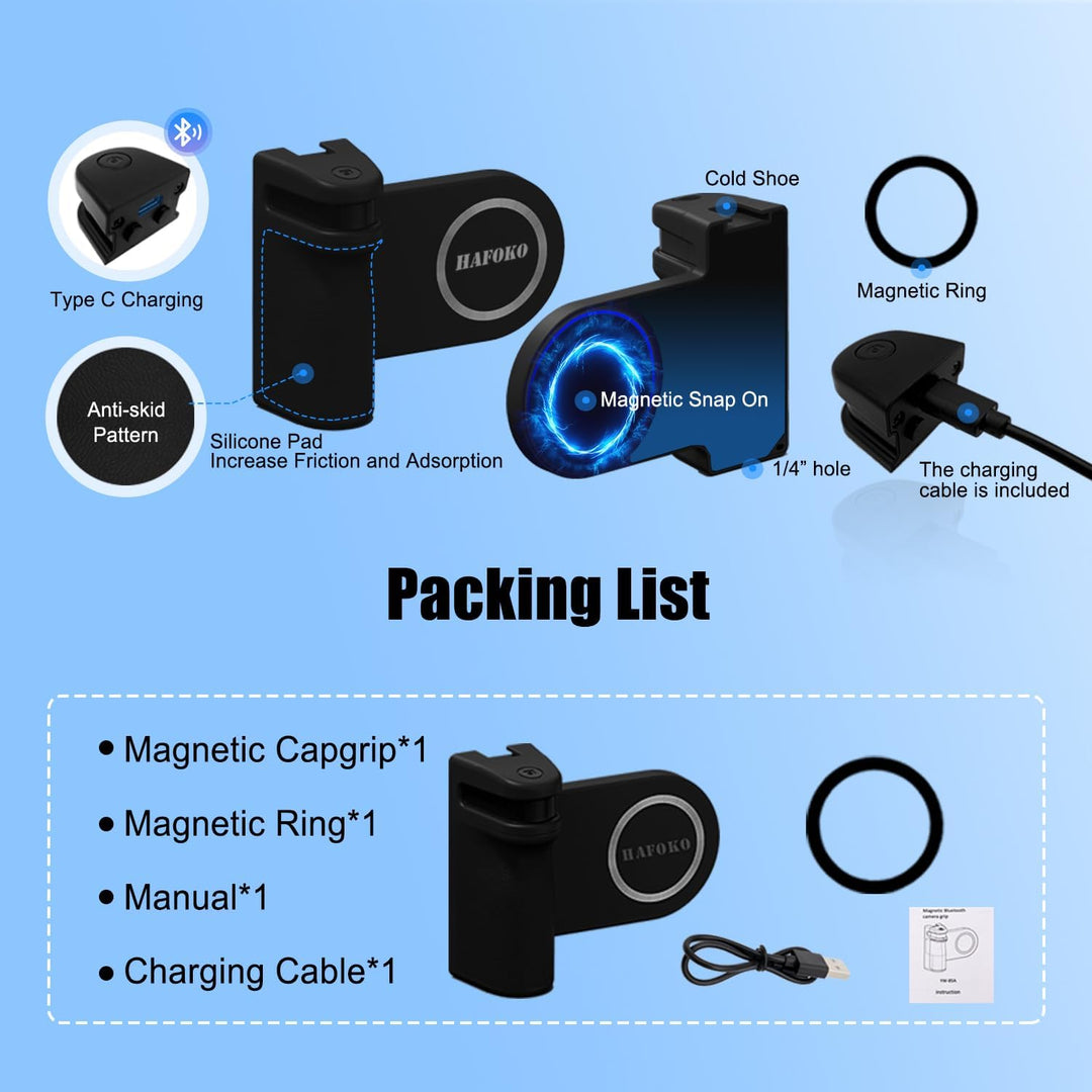 HAFOKO Magnetisch Smartphone CapGrip Kamera Handy Selfie Verschluss Griff Stativ Montieren w 1/4" Ka