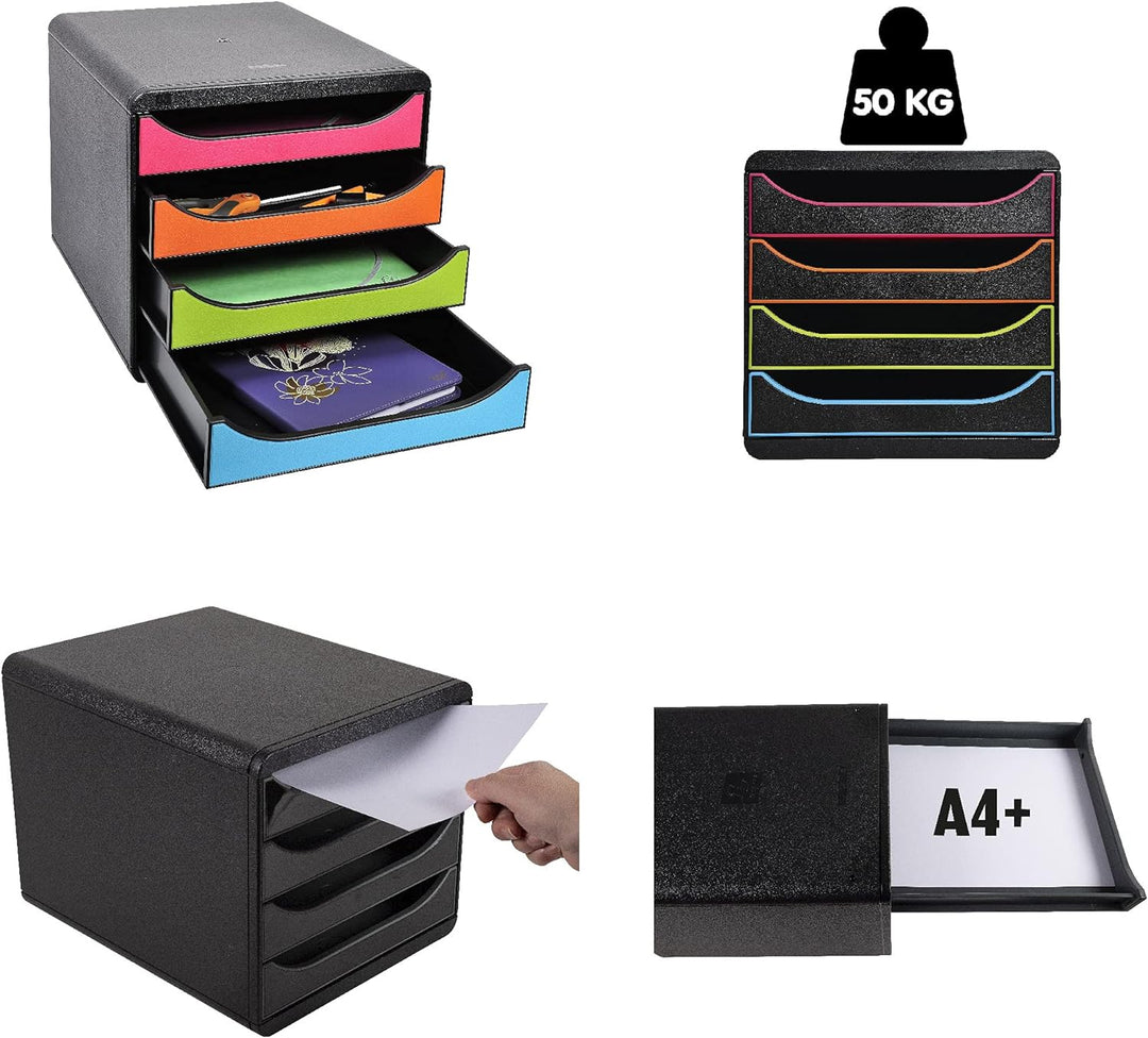 Exacompta 310788D Premium Ablagebox mit 4 Schubladen für DIN A4+ Dokumente. Belastbare Schubladenbox