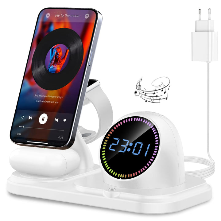 Ladestation Apple Watch und iPhone,6 in 1 Wireless Charger mit Bluetooth, Uhr, RGB LED, induktive la