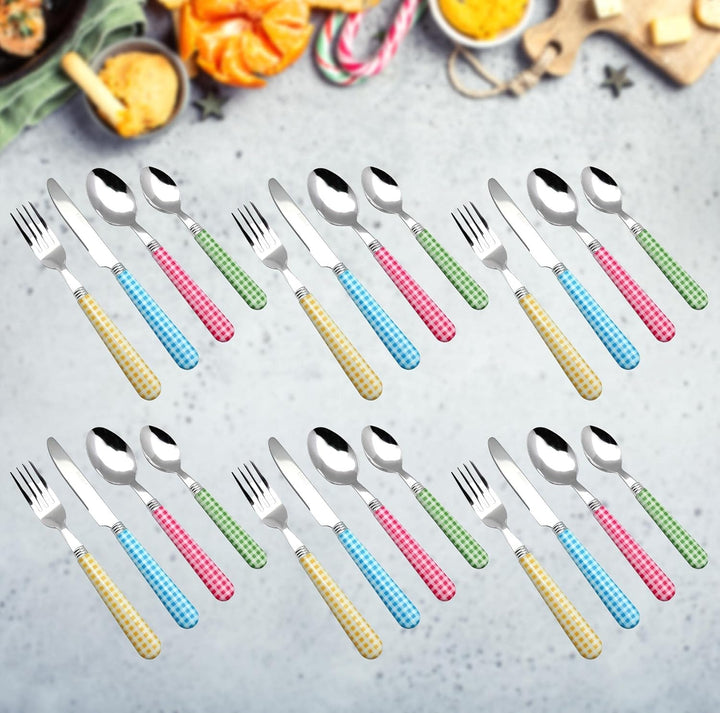 EXZACT Color Edelstahl-Besteck Set 24 Stück - 6 x Tafelgabeln, 6 x Tafelmesser, 6 x Abendessen Löffe