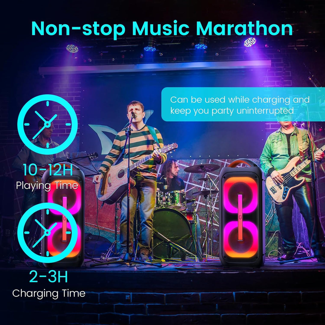 JYX Karaoke Anlage mit 2 drahtlosen Mikrofonen, Grosser Lautsprecher Bluetooth mit Rädern und Disco