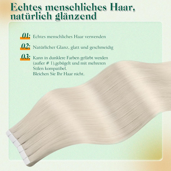 Easyouth Tape Extensions Echthaar Blond Tape in Haar Extensions Farbe Blond Weiss 12 Zoll 20g Echtha