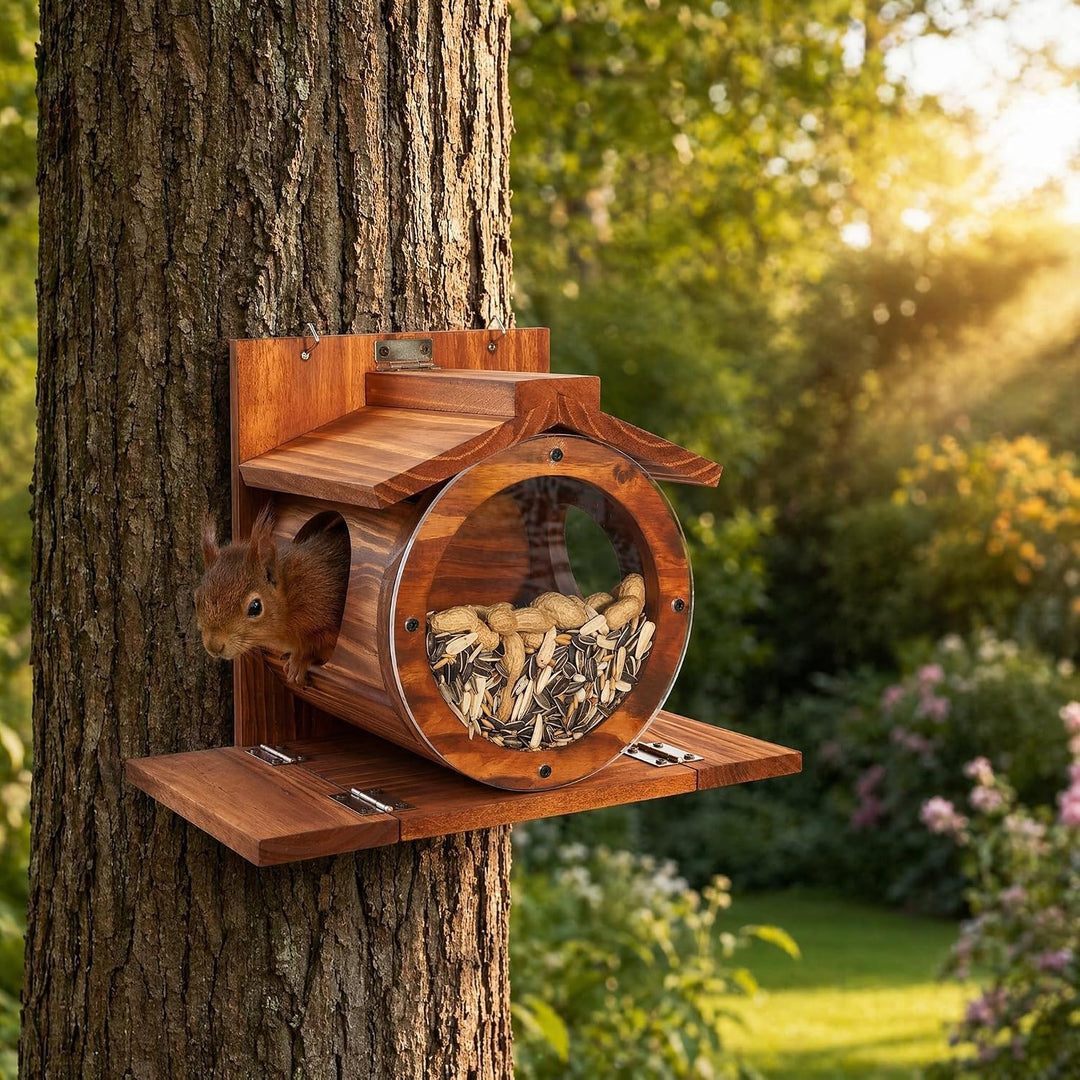 Eichhörnchen Futterhaus aus Holz, Eichhörnchen Futterstation mit Zwei seitlichen Futteröffnungen – V