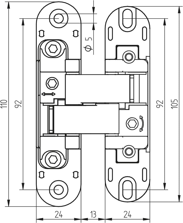 Emuca - Verdecktes Scharnier für Eingangstüren, Set aus 2 nicht sichtbaren Scharnieren für schwere T