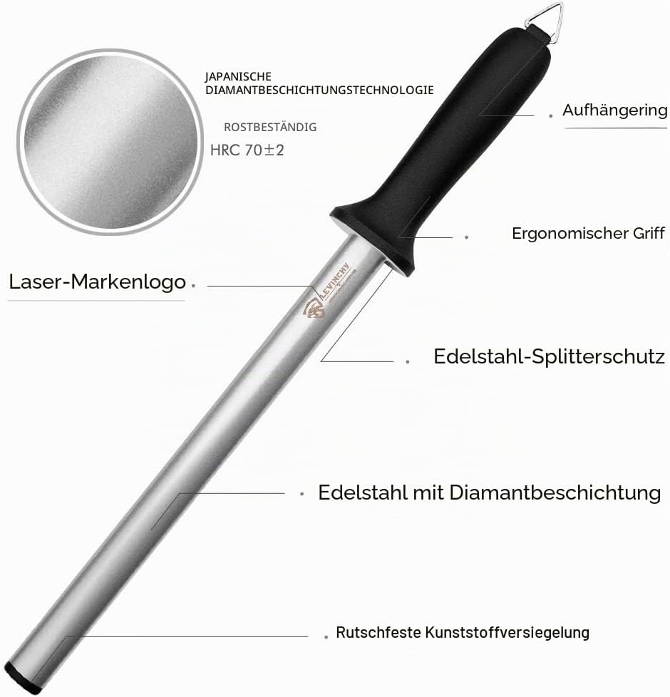 LEVINCHY Diamant-Messer-Wetzstahl, 30,5 cm, professionelle Diamantbeschichtung, Schleifstahl, Premiu