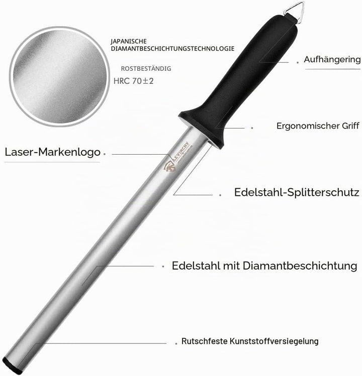 LEVINCHY Diamant-Messer-Wetzstahl, 30,5 cm, professionelle Diamantbeschichtung, Schleifstahl, Premiu