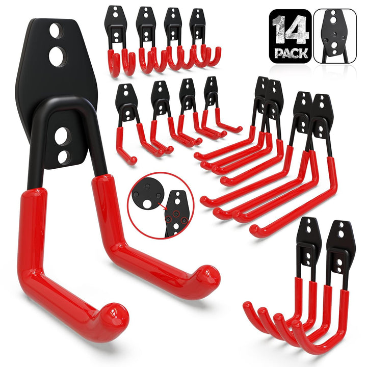 3-H 14 Stück Wandhaken Garage Haken Schwerlast Doppelhaken Multi Grösse Garage Storage Hooks für Lei