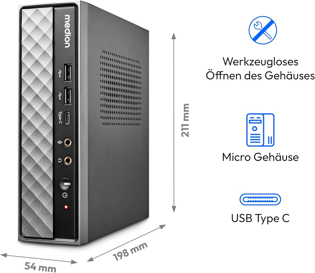 MEDION S20 Mini PC (Slim, Intel Core i7-12700T, 512GB SSD, 16GB DDR4 RAM, VESA Halterung, USB-C, WLA